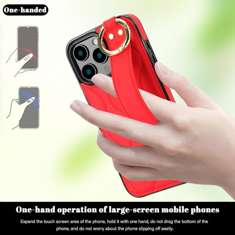 For iPhone 16 Pro Max Non-slip Full Coverage Ring PU Phone Case with Wristband(Red) - iPhone 16 Pro Max Cases by buy2fix | Online Shopping UK | buy2fix