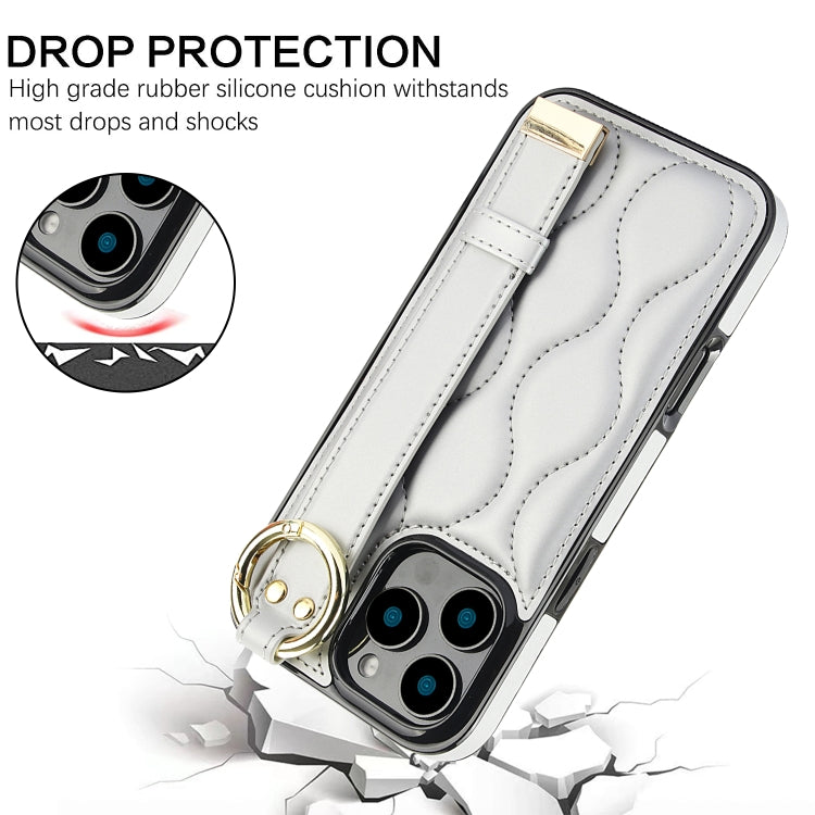 For iPhone 16 Pro Max Non-slip Full Coverage Ring PU Phone Case with Wristband(Silver) - iPhone 16 Pro Max Cases by buy2fix | Online Shopping UK | buy2fix