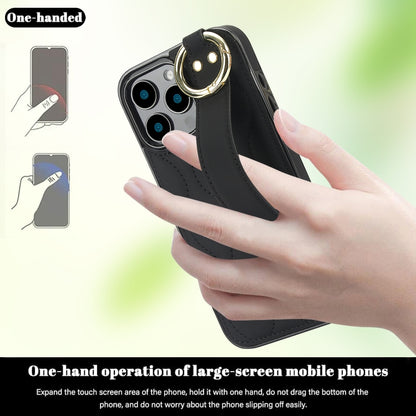 For iPhone 16 Pro Non-slip Full Coverage Ring PU Phone Case with Wristband(Black) - iPhone 16 Pro Cases by buy2fix | Online Shopping UK | buy2fix