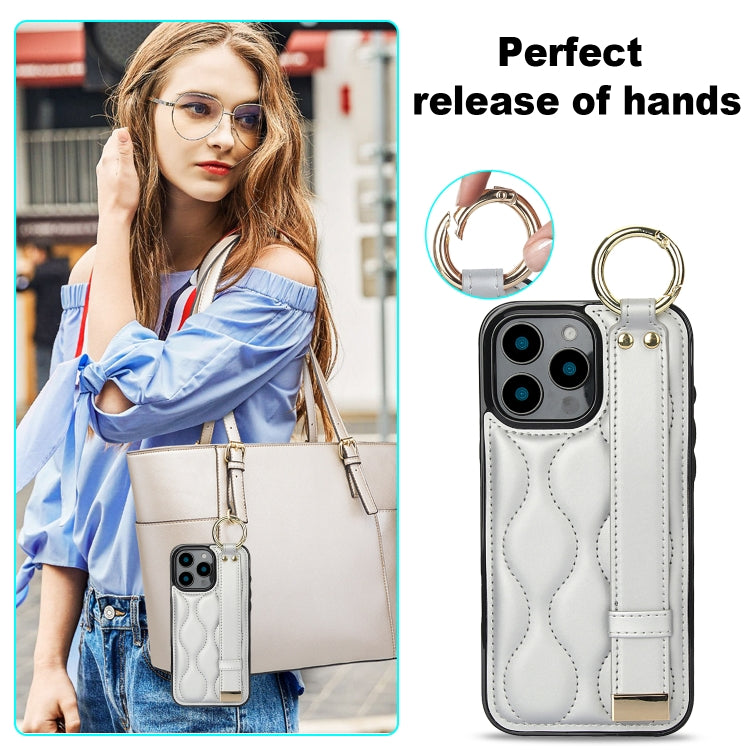 For iPhone 16 Pro Non-slip Full Coverage Ring PU Phone Case with Wristband(Silver) - iPhone 16 Pro Cases by buy2fix | Online Shopping UK | buy2fix