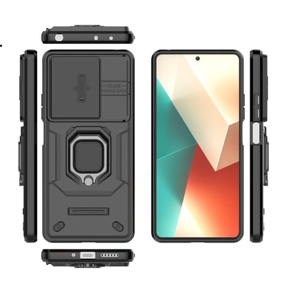 For Xiaomi Redmi Note 13 5G Sliding Camshield TPU + PC Shockproof Phone Case with Holder(Black) - Note 13 Cases by buy2fix | Online Shopping UK | buy2fix