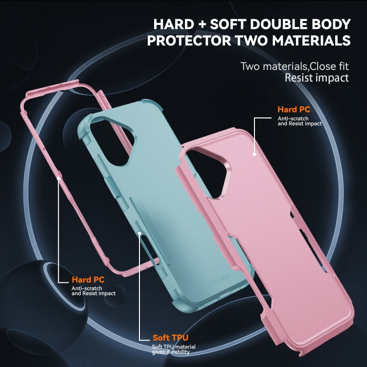 For iPhone 16 Commuter Shockproof TPU + PC Phone Case(Pink+Grey Green) - iPhone 16 Cases by buy2fix | Online Shopping UK | buy2fix