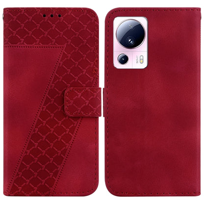 For Xiaomi 13 Lite/Civi 2 7-shaped Embossed Leather Phone Case(Red) - 13 Lite Cases by buy2fix | Online Shopping UK | buy2fix