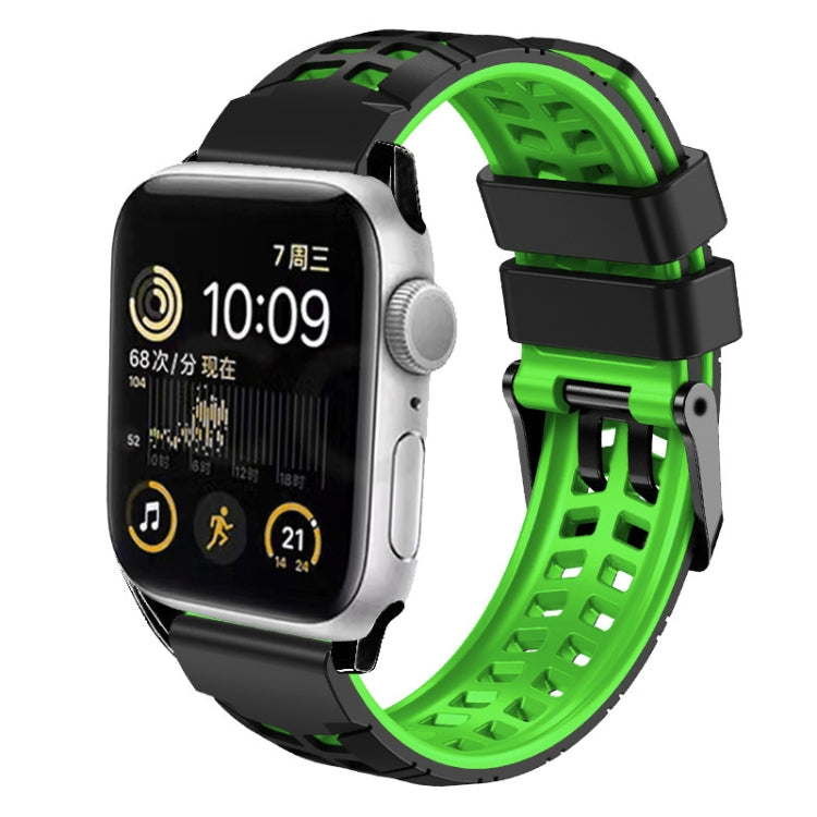 For Apple Watch Series 8 41mm Twill Dual-row Buckle Silicone Watch Band(Black Green) - Watch Bands by buy2fix | Online Shopping UK | buy2fix