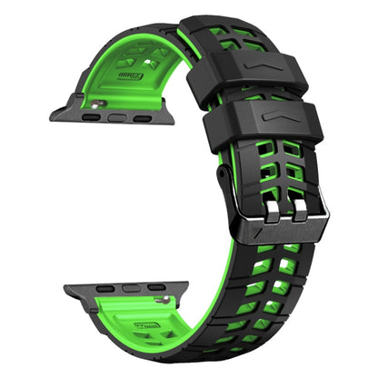 For Apple Watch Series 7 45mm Twill Dual-row Buckle Silicone Watch Band(Black Green) - Watch Bands by buy2fix | Online Shopping UK | buy2fix