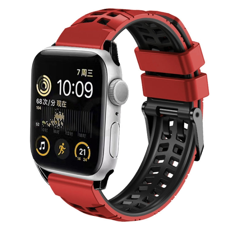 For Apple Watch Series 6 40mm Twill Dual-row Buckle Silicone Watch Band(Red Black) - Watch Bands by buy2fix | Online Shopping UK | buy2fix