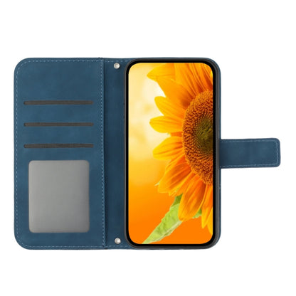For Motorola Moto G Power 5G 2024 HT04 Skin Feel Sun Flower Embossed Flip Leather Phone Case with Lanyard(Inky Blue) - Motorola Cases by buy2fix | Online Shopping UK | buy2fix