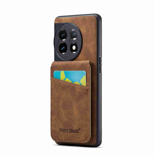 For OnePlus 11 Fierre Shann Crazy Horse Card Holder Back Cover PU Phone Case(Brown) - OnePlus Cases by FIERRE SHANN | Online Shopping UK | buy2fix