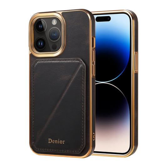 For iPhone 14 Pro Denior Oil Wax Leather Electroplating Card Slot Holder Phone Case(Black) - iPhone 14 Pro Cases by Denior | Online Shopping UK | buy2fix