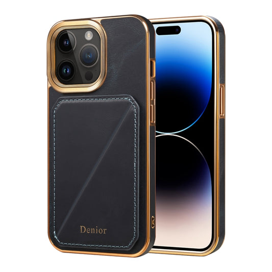 For iPhone 14 Pro Max Denior Oil Wax Leather Electroplating Card Slot Holder Phone Case(Blue) - iPhone 14 Pro Max Cases by Denior | Online Shopping UK | buy2fix