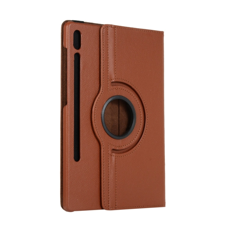 For Samsung Galaxy Tab S9+ 360 Degrees Rotation Holder Litchi Texture Leather Tablet Case(Brown) - Galaxy Tab S9+ Cases by buy2fix | Online Shopping UK | buy2fix