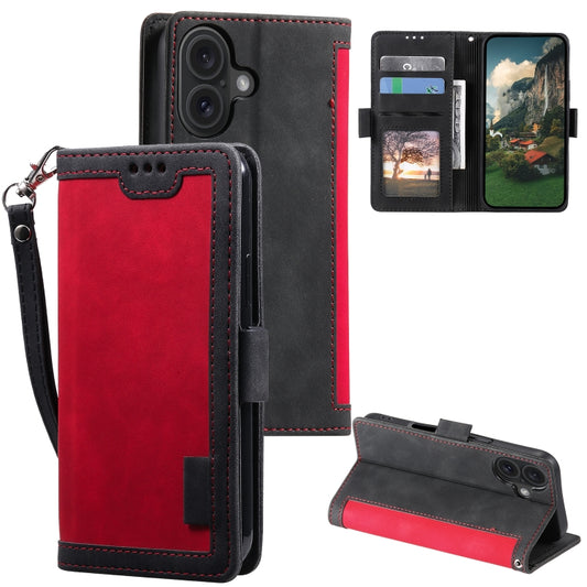 For iPhone 16 Plus Retro Splicing Horizontal Flip Leather Phone Case(Red) - iPhone 16 Plus Cases by buy2fix | Online Shopping UK | buy2fix