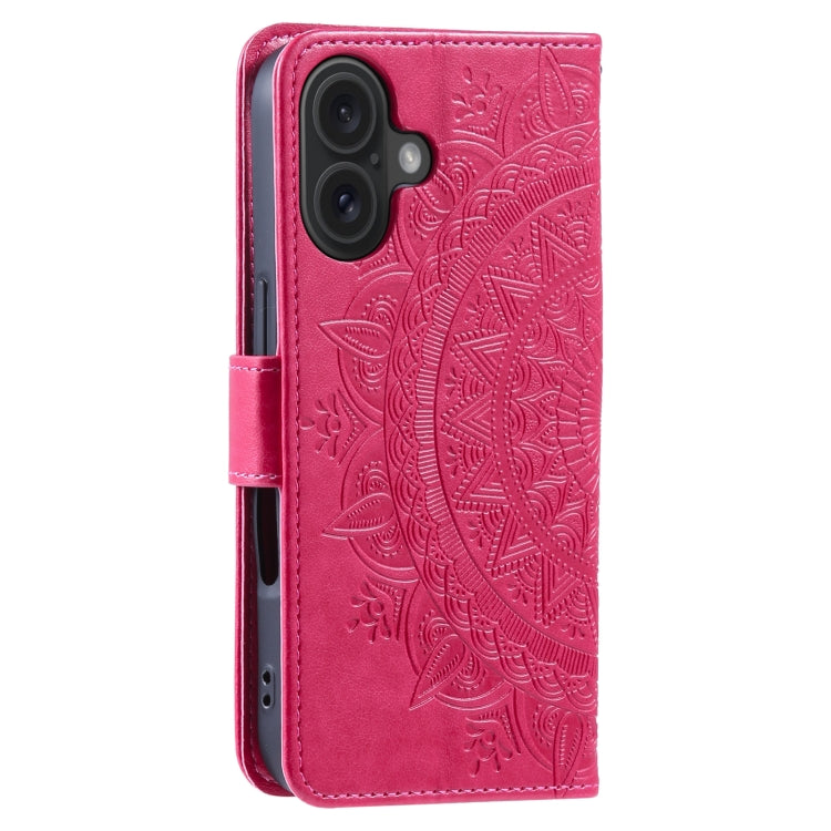 For iPhone 16 Totem Flower Embossed Leather Phone Case(Red) - iPhone 16 Cases by buy2fix | Online Shopping UK | buy2fix