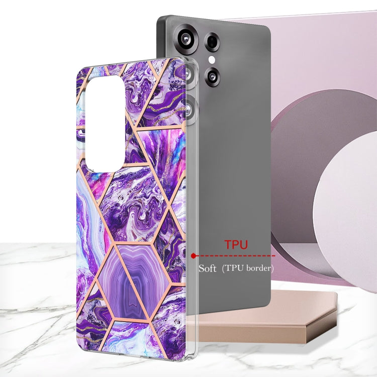 For Samsung Galaxy S25 Ultra 5G Electroplating Splicing Marble TPU Phone Case(Dark Purple) - Galaxy S25 Ultra 5G Cases by buy2fix | Online Shopping UK | buy2fix