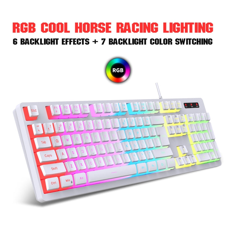 HXSJ L200 Wired RGB Backlit Keyboard 104 Pudding Key Caps(White) - Wired Keyboard by HXSJ | Online Shopping UK | buy2fix