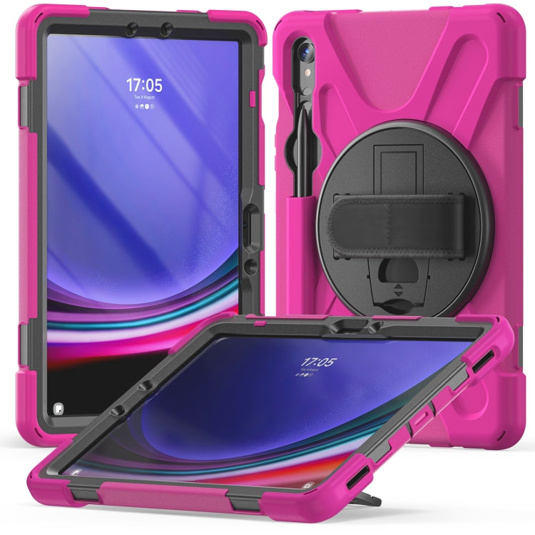 For Samsung Galaxy Tab S9 / S8 / S7 Rotary Handle Grab TPU + PC Tablet Case(Rose Red) - Galaxy Tab S9 Cases by buy2fix | Online Shopping UK | buy2fix