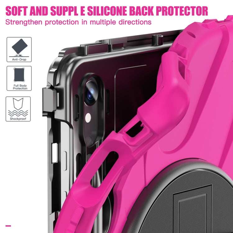 For Samsung Galaxy Tab S9 / S8 / S7 Rotary Handle Grab TPU + PC Tablet Case(Rose Red) - Galaxy Tab S9 Cases by buy2fix | Online Shopping UK | buy2fix