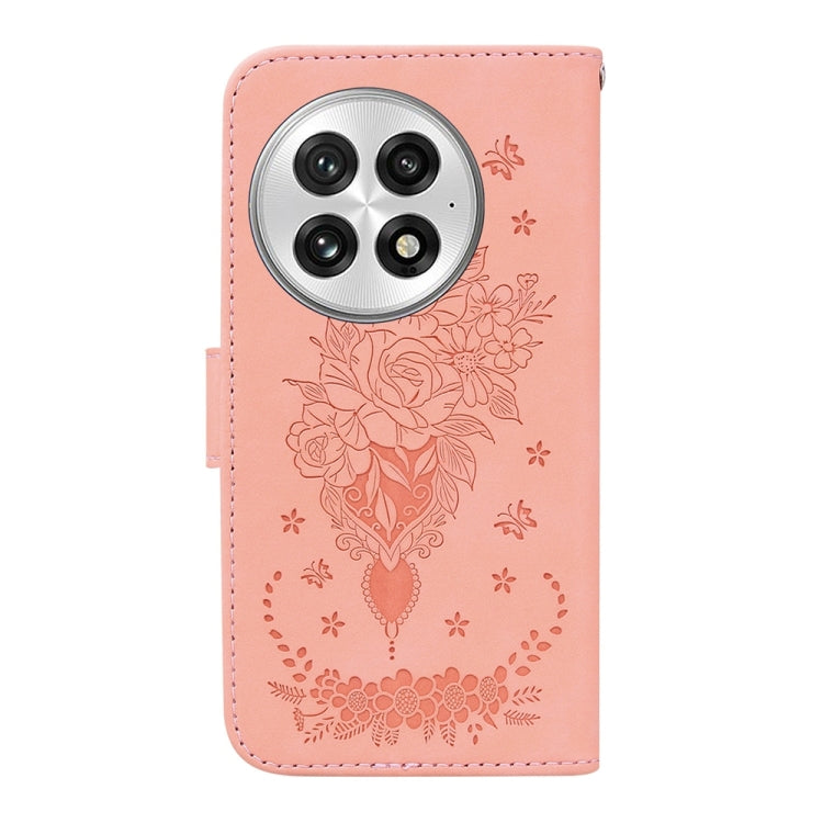 For OnePlus 13 Butterfly Rose Embossed Leather Phone Case(Pink) - OnePlus Cases by buy2fix | Online Shopping UK | buy2fix