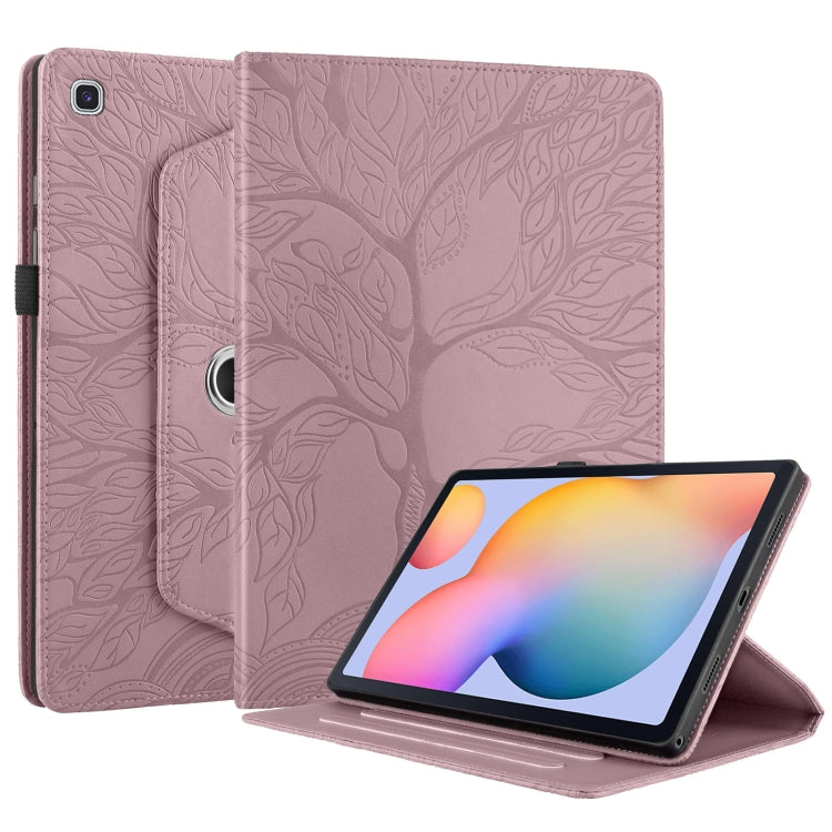 For Samsung Galaxy Tab S6 Lite P610 Tree Life Embossed Rotation Leather Smart Tablet Case(Rose Gold) - Tab S6 Lite P610 / P615 by buy2fix | Online Shopping UK | buy2fix