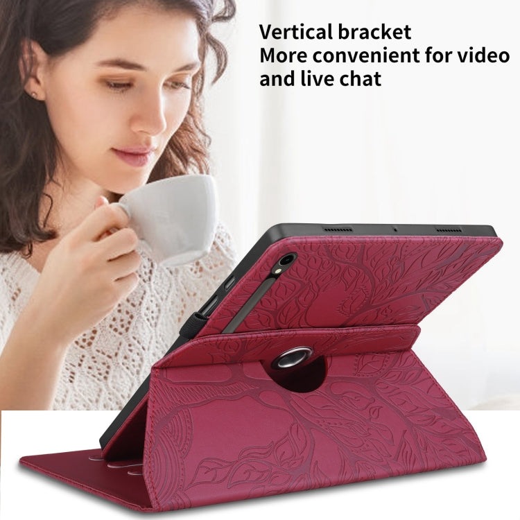 For Samsung Galaxy Tab S9 FE / S9 X510 Tree Life Embossed Rotation Leather Smart Tablet Case(Red) - Galaxy Tab S9 FE by buy2fix | Online Shopping UK | buy2fix