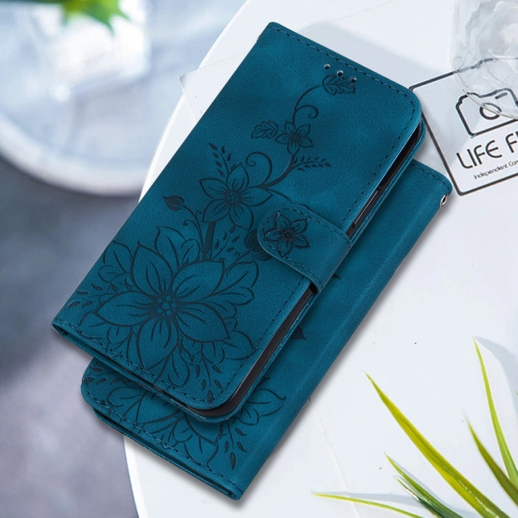 For OnePlus 13 Lily Embossed Leather Phone Case(Dark Blue) - OnePlus Cases by buy2fix | Online Shopping UK | buy2fix