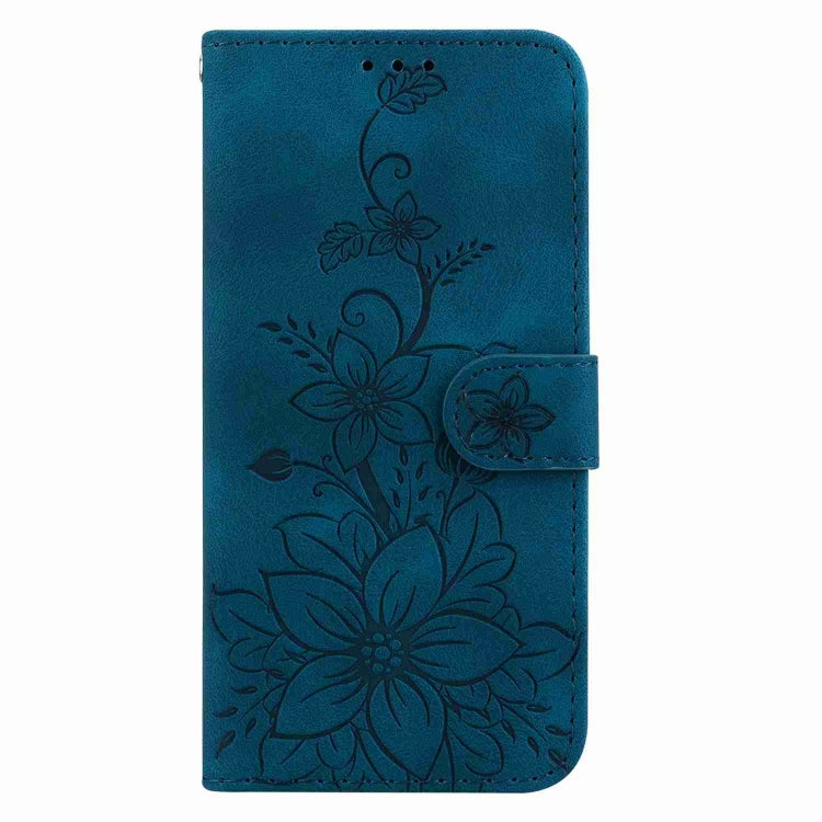 For OnePlus 13 Lily Embossed Leather Phone Case(Dark Blue) - OnePlus Cases by buy2fix | Online Shopping UK | buy2fix