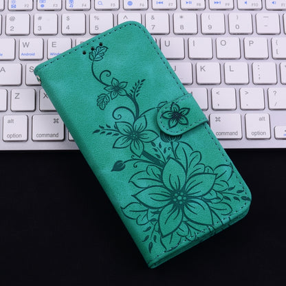 For iPhone 16 Pro Max Lily Embossed Leather Phone Case(Green) - iPhone 16 Pro Max Cases by buy2fix | Online Shopping UK | buy2fix