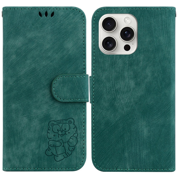 For iPhone 16 Pro Little Tiger Embossed Leather Phone Case(Green) - iPhone 16 Pro Cases by buy2fix | Online Shopping UK | buy2fix