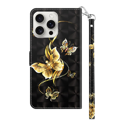 For iPhone 16 Pro Max 3D Painted Leather Phone Case(Golden Swallow Butterfly) - iPhone 16 Pro Max Cases by buy2fix | Online Shopping UK | buy2fix