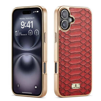 For iPhone 16 Fierre Shann Python Texture Electroplating PU Phone Case(Red) - iPhone 16 Cases by FIERRE SHANN | Online Shopping UK | buy2fix