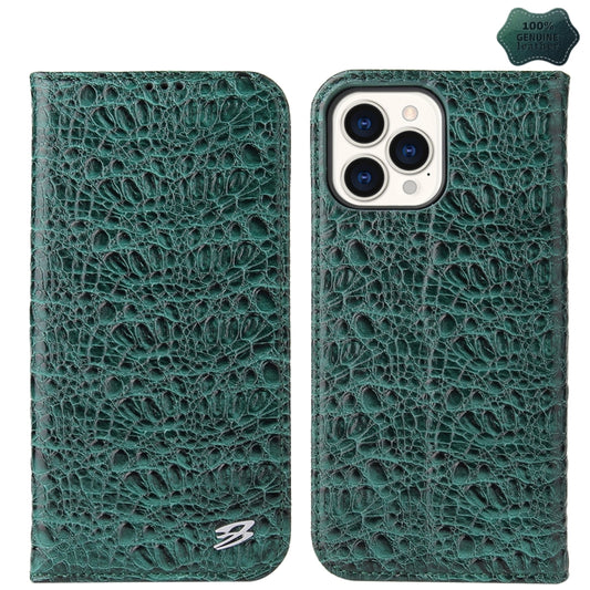 For iPhone 15 Pro Fierre Shann Crocodile Texture Magnetic Genuine Leather Phone Case(Green) - iPhone 15 Pro Cases by FIERRE SHANN | Online Shopping UK | buy2fix