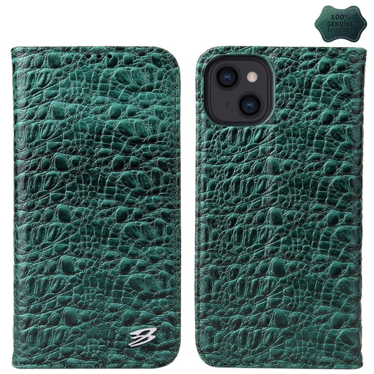 For iPhone 15 Plus Fierre Shann Crocodile Texture Magnetic Genuine Leather Phone Case(Green) - iPhone 15 Plus Cases by FIERRE SHANN | Online Shopping UK | buy2fix