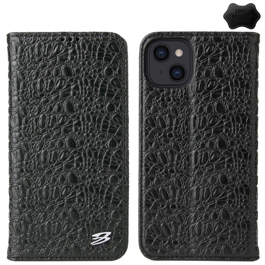 For iPhone 14 Fierre Shann Crocodile Texture Magnetic Genuine Leather Phone Case(Black) - iPhone 14 Cases by FIERRE SHANN | Online Shopping UK | buy2fix