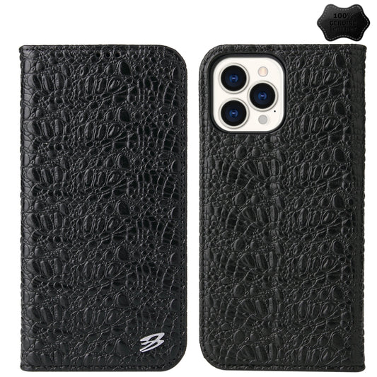 For iPhone 14 Pro Fierre Shann Crocodile Texture Magnetic Genuine Leather Phone Case(Black) - iPhone 14 Pro Cases by FIERRE SHANN | Online Shopping UK | buy2fix