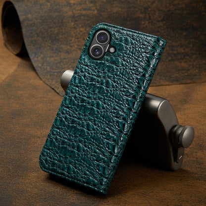 For iPhone 16 Plus Fierre Shann Crocodile Texture Magnetic Genuine Leather Phone Case(Green) - iPhone 16 Plus Cases by FIERRE SHANN | Online Shopping UK | buy2fix