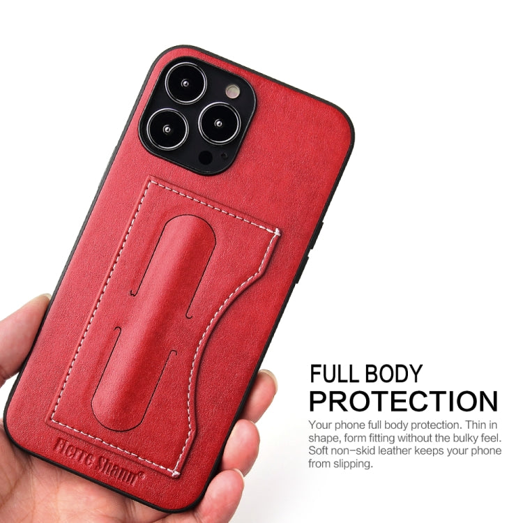 For iPhone 15 Pro Max Fierre Shann Holder Back Cover PU Phone Case(Red) - iPhone 15 Pro Max Cases by FIERRE SHANN | Online Shopping UK | buy2fix