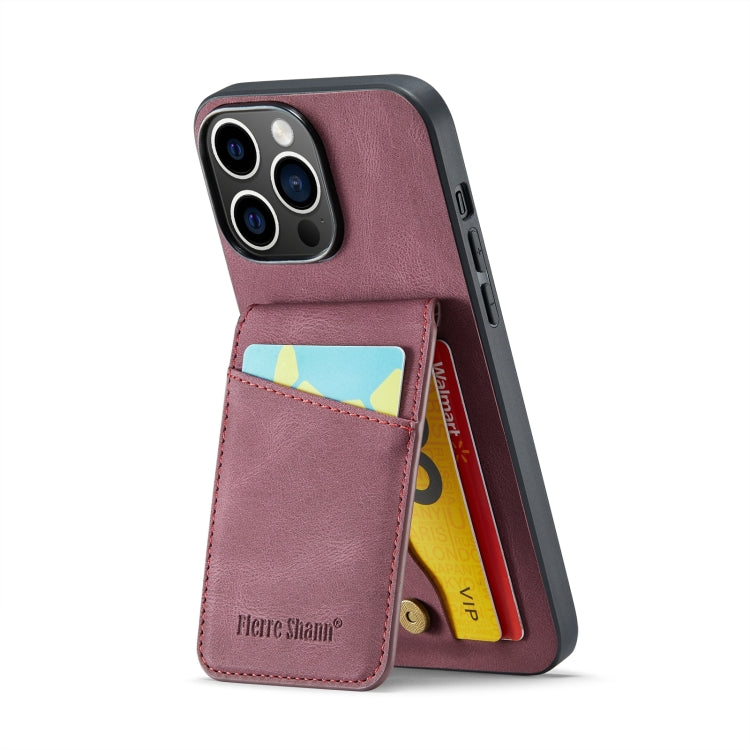 For iPhone 15 Pro Max Fierre Shann Crazy Horse Card Holder Back Cover PU Phone Case(Wine Red) - iPhone 15 Pro Max Cases by FIERRE SHANN | Online Shopping UK | buy2fix