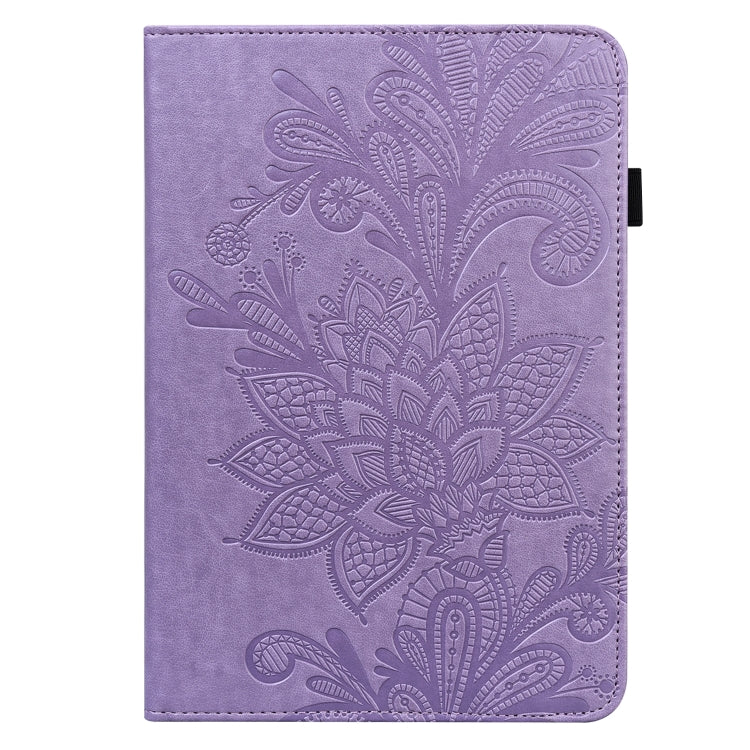 For Samsung Galaxy Tab S9 Lace Flower Embossing Pattern Leather Tablet Case(Purple) - Galaxy Tab S9 Cases by buy2fix | Online Shopping UK | buy2fix