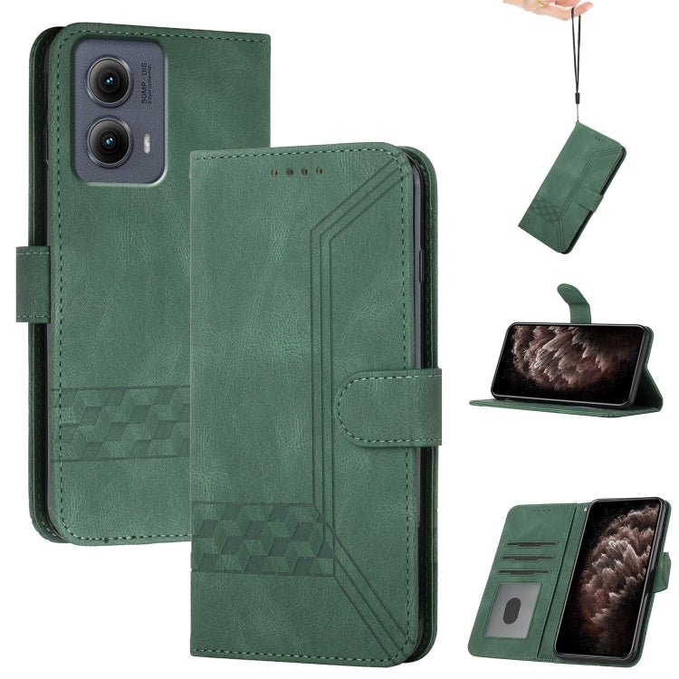 For Motorola Edge 5G 2024 Cubic Skin Feel Flip Leather Phone Case(Green) - Motorola Cases by buy2fix | Online Shopping UK | buy2fix