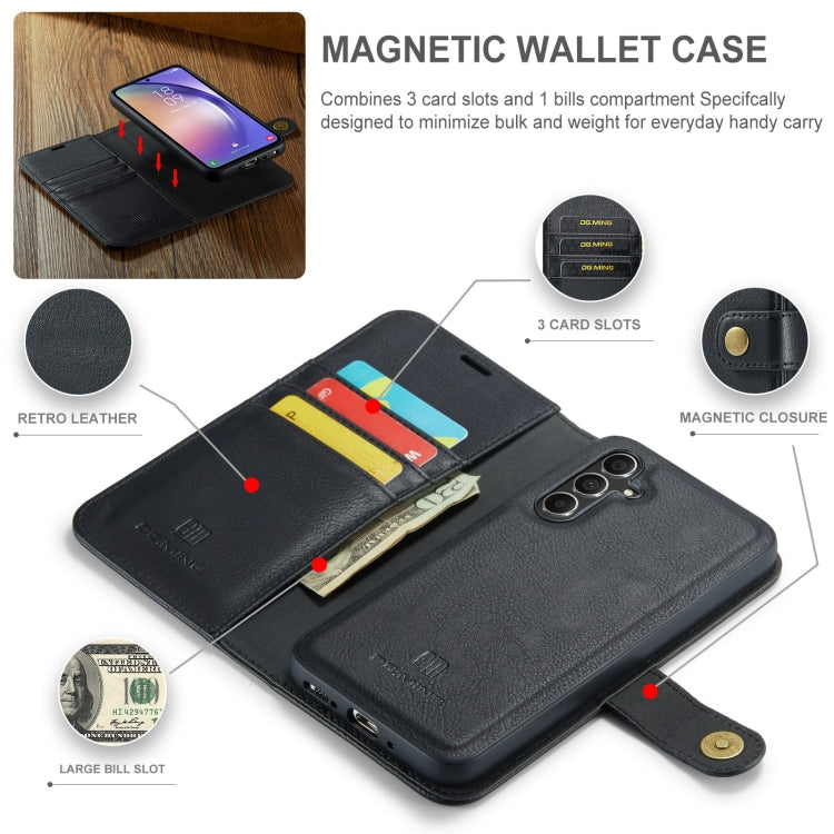 For Samsung Galaxy A35 5G DG.MING Crazy Horse Texture Detachable Magnetic Leather Case(Black) - Galaxy Phone Cases by DG.MING | Online Shopping UK | buy2fix