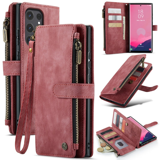 For Samsung Galaxy S24 Ultra 5G CaseMe C30 Card Slots Zipper Wallet Leather Phone Case(Red) - Galaxy S24 Ultra 5G Cases by CaseMe | Online Shopping UK | buy2fix