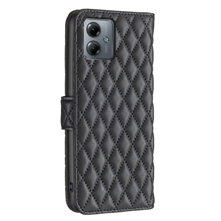 For Motorola Moto G14 4G Diamond Lattice Wallet Flip Leather Phone Case(Black) - Motorola Cases by buy2fix | Online Shopping UK | buy2fix