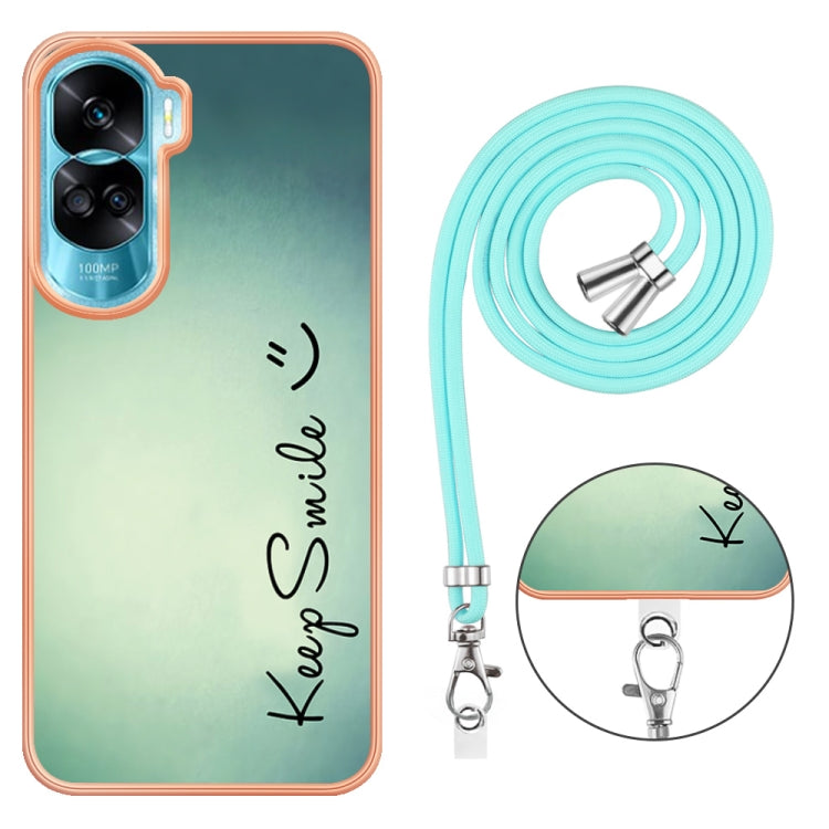 For Honor 90 Lite 5G Electroplating Dual-side IMD Phone Case with Lanyard(Smile) - Honor Cases by buy2fix | Online Shopping UK | buy2fix