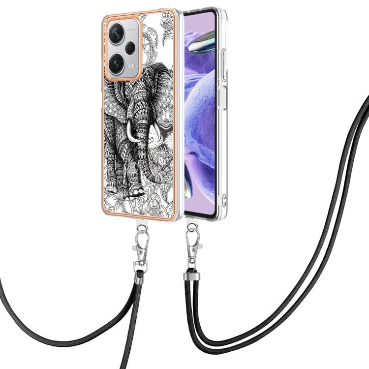 For Xiaomi Redmi Note 12 Pro+ Global Electroplating Dual-side IMD Phone Case with Lanyard(Totem Elephant) - Xiaomi Cases by buy2fix | Online Shopping UK | buy2fix