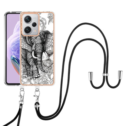 For Xiaomi Redmi Note 12 Pro+ Global Electroplating Dual-side IMD Phone Case with Lanyard(Totem Elephant) - Xiaomi Cases by buy2fix | Online Shopping UK | buy2fix