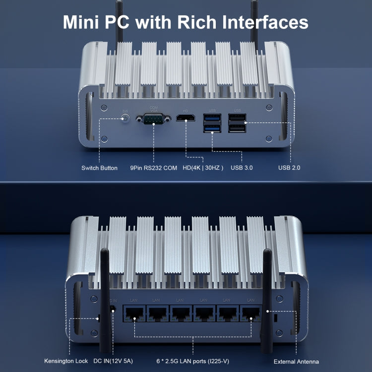 HYSTOU PO9B-J4125-6L Embedded Intel Celeron J4125 Processor Six Network Ports Mini Host, Specification:8GB+256GB - Windows Mini PCs by HYSTOU | Online Shopping UK | buy2fix