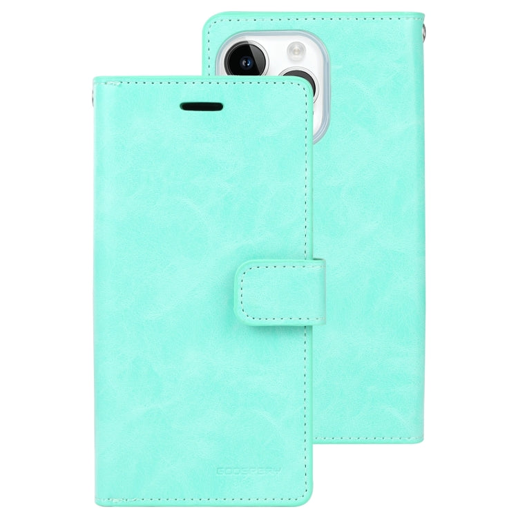 For iPhone 15 Pro Max GOOSPERY MANSOOR DIARY 9 Card Slots Leather Phone Case(Mint Green) - iPhone 15 Pro Max Cases by GOOSPERY | Online Shopping UK | buy2fix