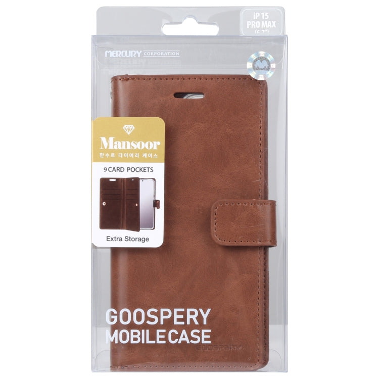 For iPhone 15 Pro Max GOOSPERY MANSOOR DIARY 9 Card Slots Leather Phone Case(Brown) - iPhone 15 Pro Max Cases by GOOSPERY | Online Shopping UK | buy2fix