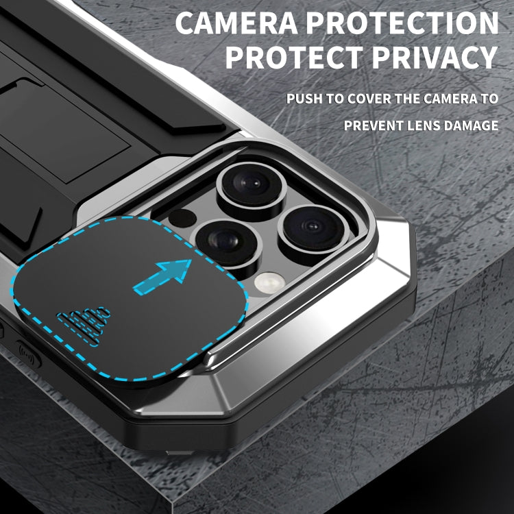 For iPhone 16 Pro R-JUST Sliding Camera IP54 Life Waterproof Holder Phone Case(Silver) - iPhone 16 Pro Cases by R-JUST | Online Shopping UK | buy2fix