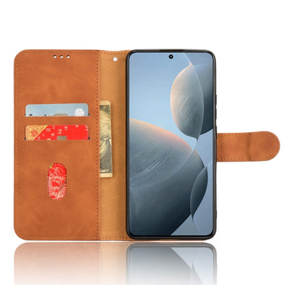 For Xiaomi Redmi K70 / K70 Pro Skin Feel Magnetic Flip Leather Phone Case(Brown) - K70 Pro Cases by buy2fix | Online Shopping UK | buy2fix